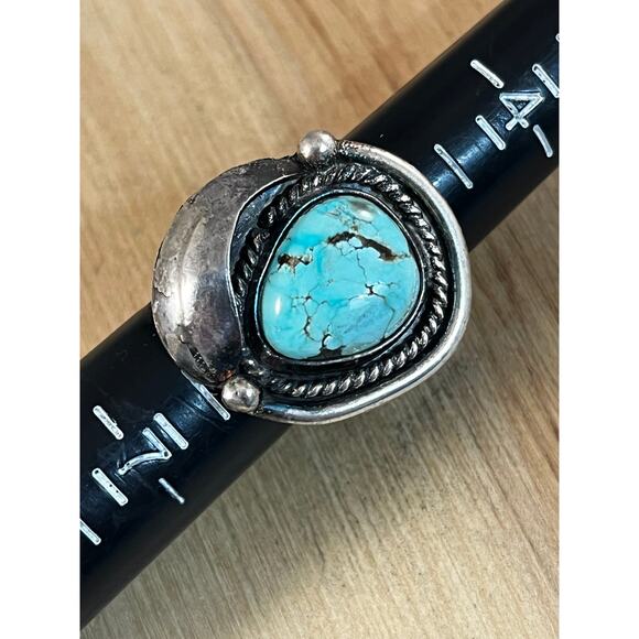 Vintage Blue Turquoise Leaf Ring, Sterling Silver Native American Ring Sz 5.5 - Picture 7 of 10
